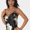 Printed Satin V-Neck Maxi Dress