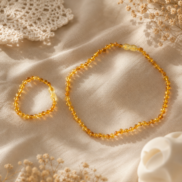 6a239e9f00083b7de0d04495156aeac6000000a000004f50 Ancient Method Gentle Amber and Pearl Baby Exclusive Blessing Chain