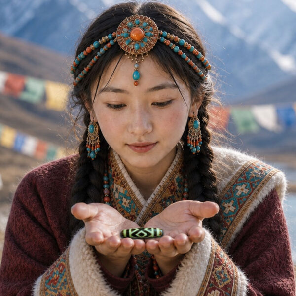 古法深沁四方菱形天珠 雪域藏傳佛法通透祈福藏珠